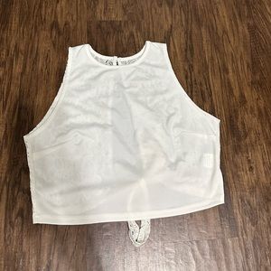 WHITE CROPPED LACE-OPENBACK TANK TOP